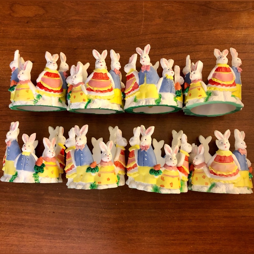 Set 8 Easter Bunny Rabbit Napkin Rings Holder Spring Multicolor FREE SHIPPING